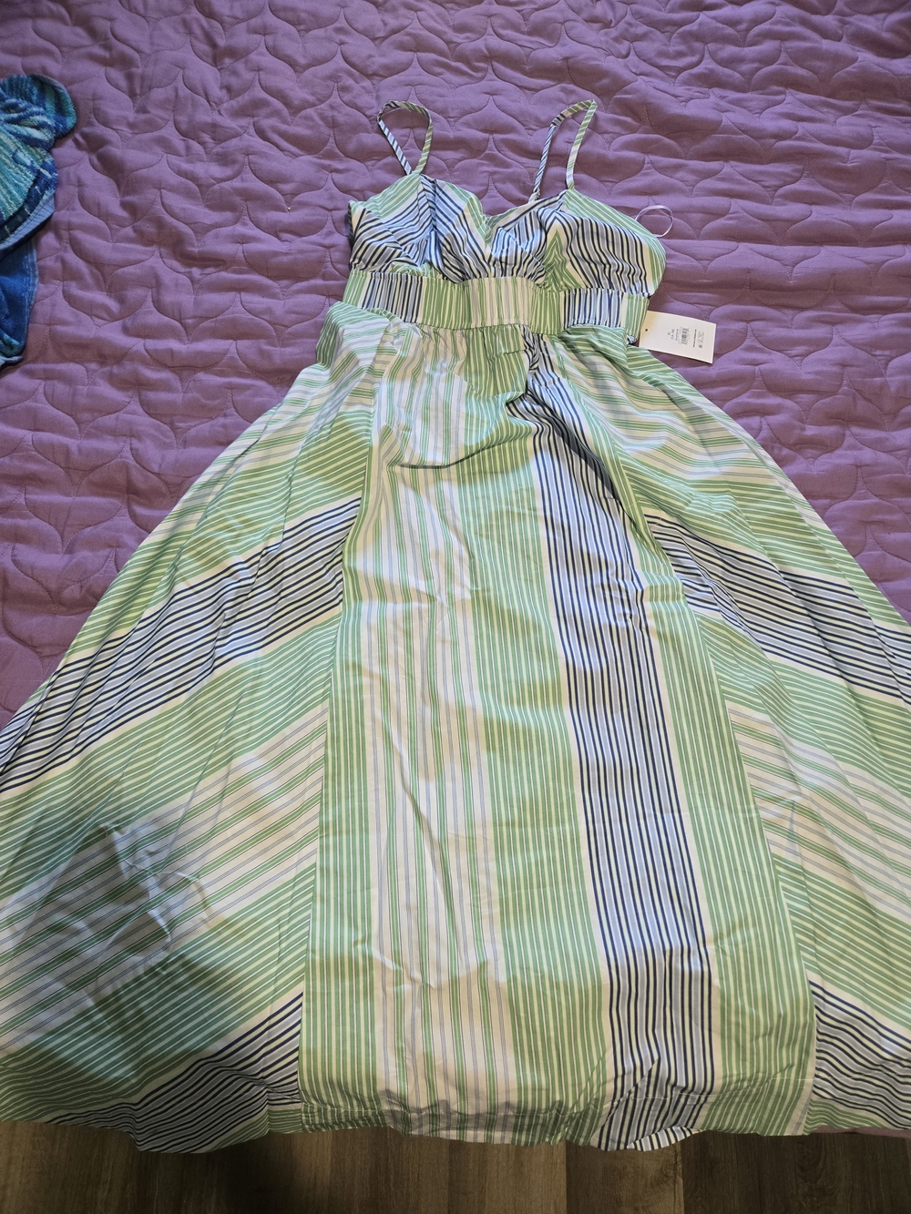 Striped Green Midi Sundress with Adjustable Straps